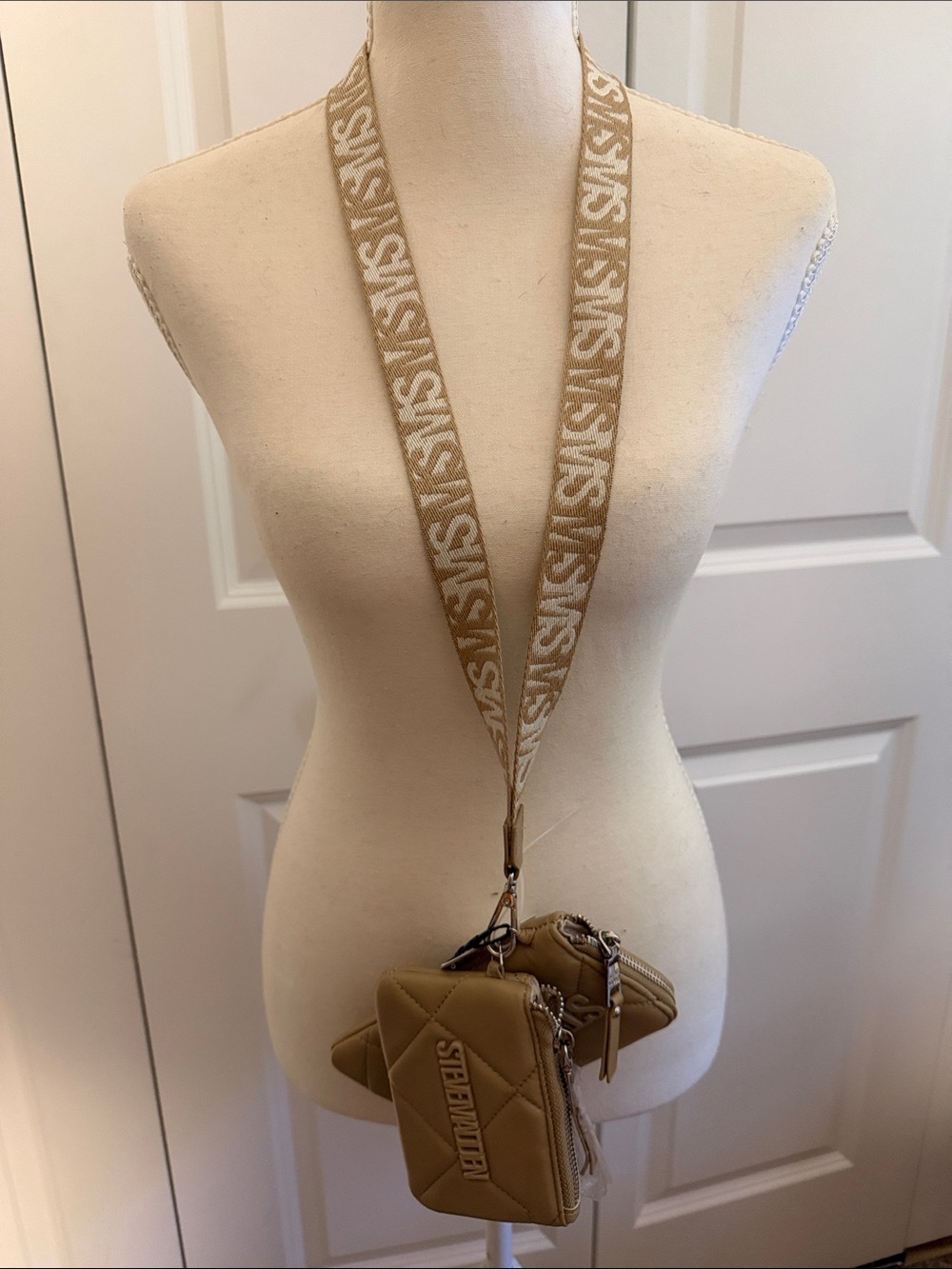 Steve Madden  Tan Quilted Mini Crossbody Pouch Set with Branded Strap